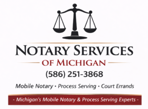 Notary Services of Michigan logo with justice scales symbol